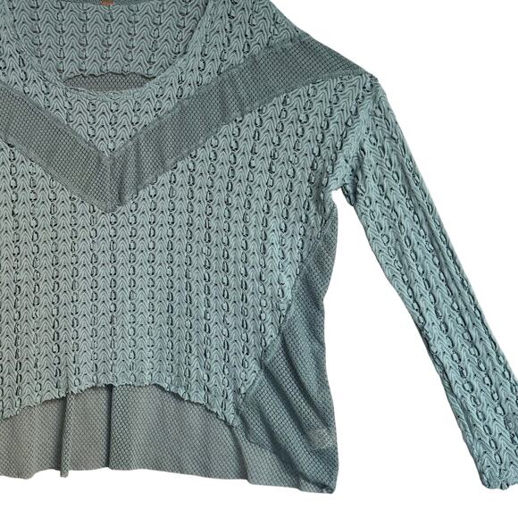 Free PeopleTextured Open Weave Fishnet Mesh Sheer Top Women No Size Boho Blue - Picture 5 of 12